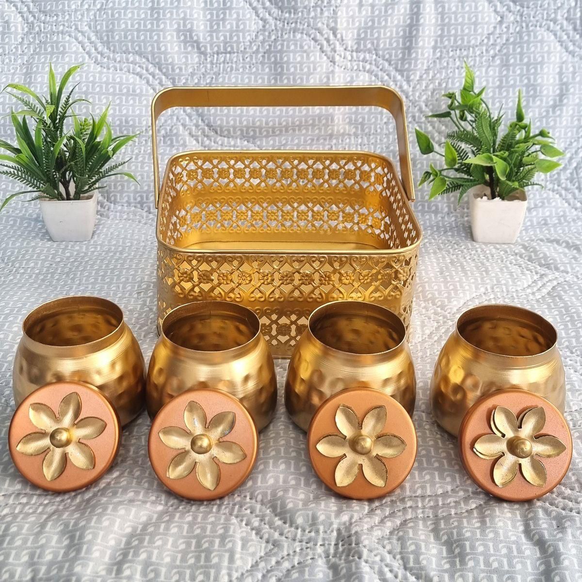 Metal basket with metal jar Image