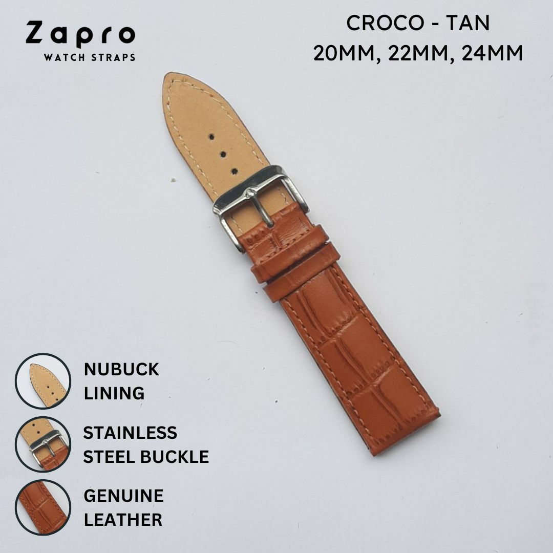 Hazel Tan Croco Leather Watch Straps 20mm  22mm 24mm 