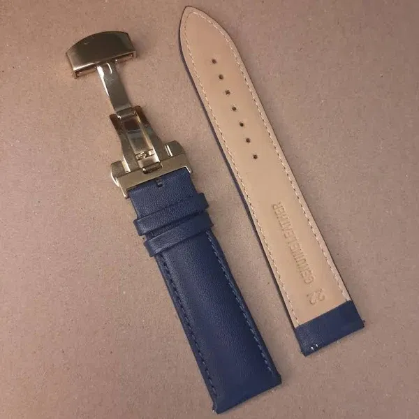 Persian Blue Leather Watch Straps with Gold Butterfly clasp  22mm Image