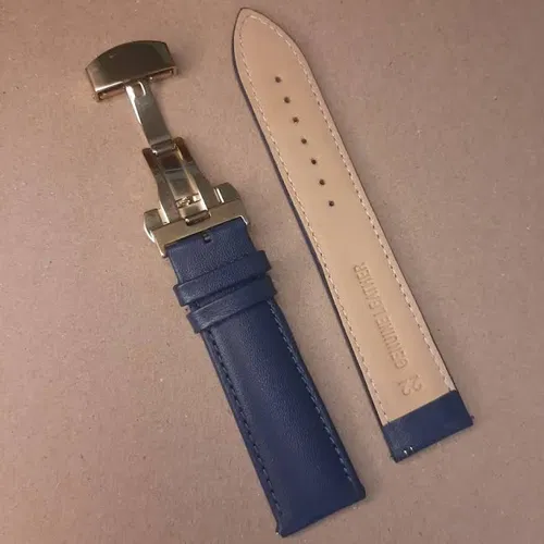 Persian Blue Leather Watch Straps with Gold Butterfly clasp  22mm Image