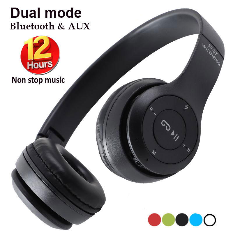 P47 Wireless Bluetooth On Ear Headphones 5.0+EDR with Volume Control, HD Sound and Bass, Mic, SD Card Slot (Multicolor) Image