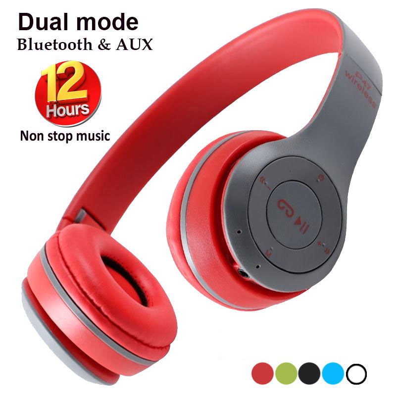 Best Sound Quality Latest P47 with Mic & SD Card Support 6 Hour Battery Backup Bluetooth Headset (On The Ear) (Red) Image