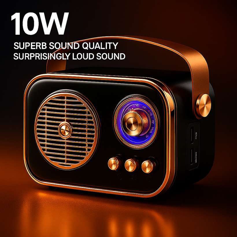 Retro Bluetooth Speaker with FM Radio - Vintage Style, Rose Gold Accents, Multi-Color, Portable Wireless Audio for Home & Travel Image 