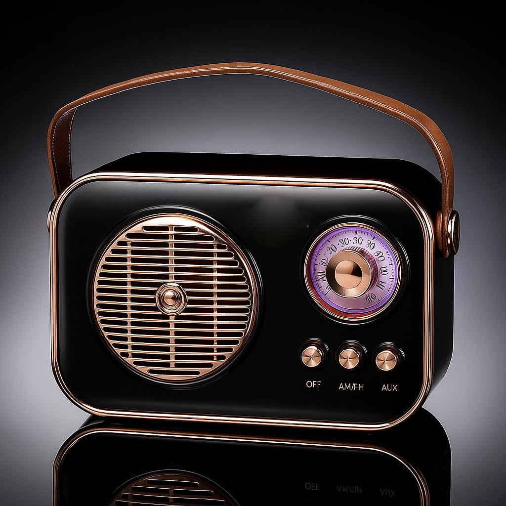 Retro Bluetooth Speaker with FM Radio - Vintage Style, Rose Gold Accents, Multi-Color, Portable Wireless Audio for Home & Travel Image