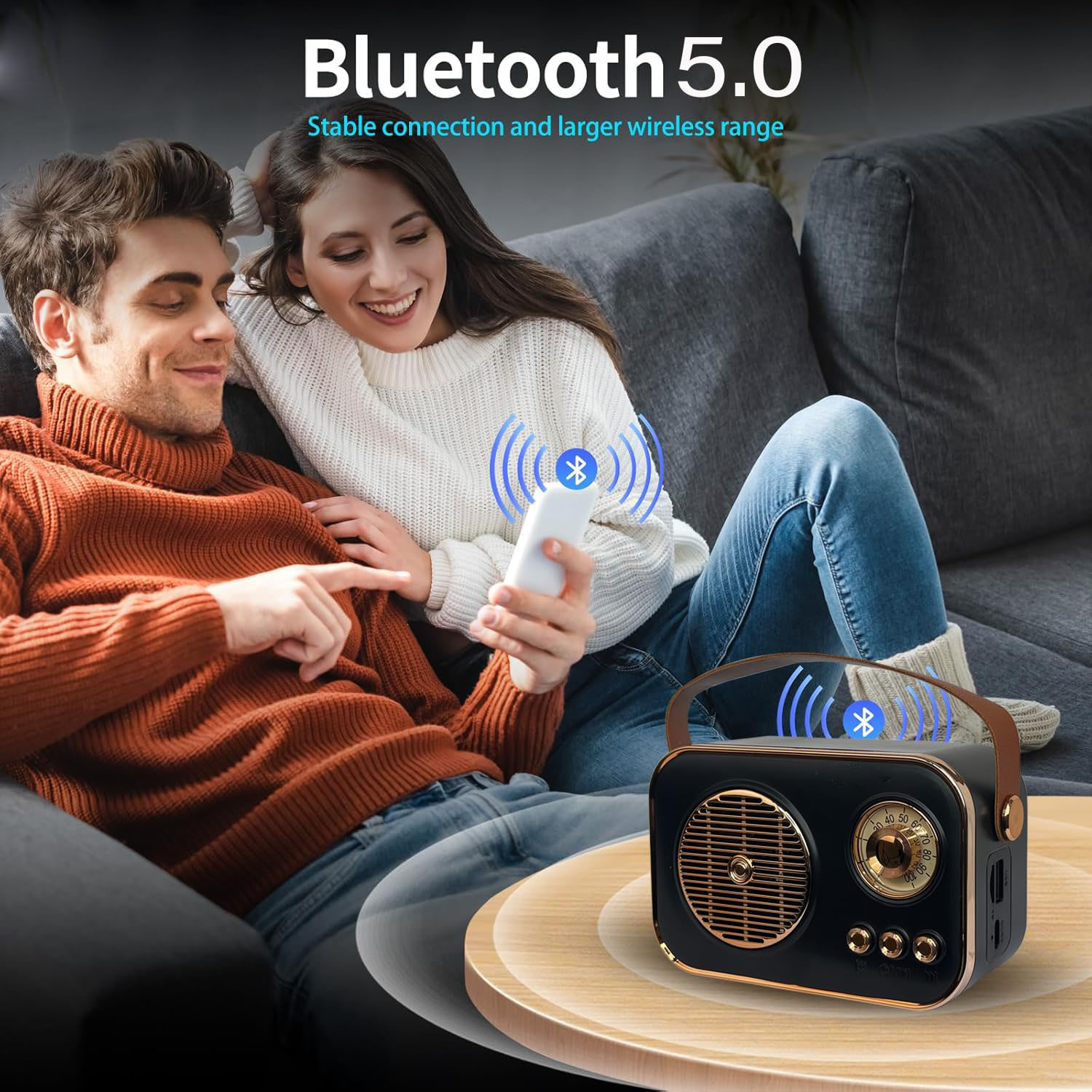 Retro Bluetooth Speaker with FM Radio - Vintage Style, Rose Gold Accents, Multi-Color, Portable Wireless Audio for Home & Travel Image 