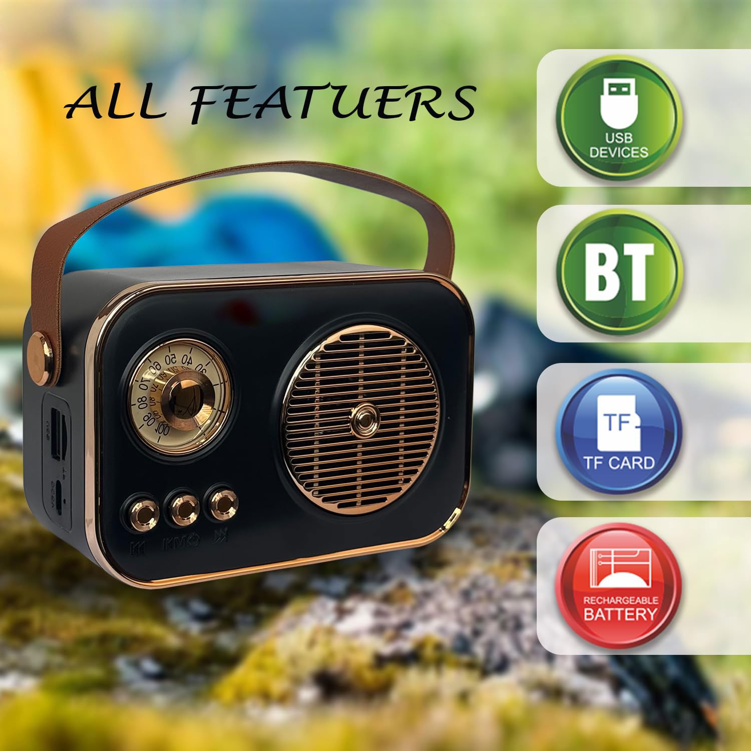 Retro Bluetooth Speaker with FM Radio - Vintage Style, Rose Gold Accents, Multi-Color, Portable Wireless Audio for Home & Travel