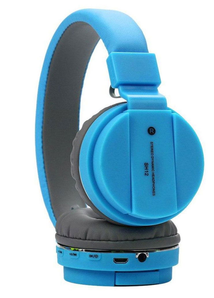  SH-12 Wireless Bluetooth Over the Ear Headphone with Mic Bluetooth & Wired  (Blue, On the Ear) Image
