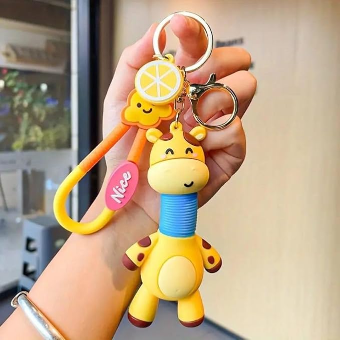 Cute Giraffe Doll Bracelet Wristlet Keychain Funny Stretchy Animal Toy Key Chain Bag Charm Car Hanging Pendant Girls Boys Birthday Gift Image