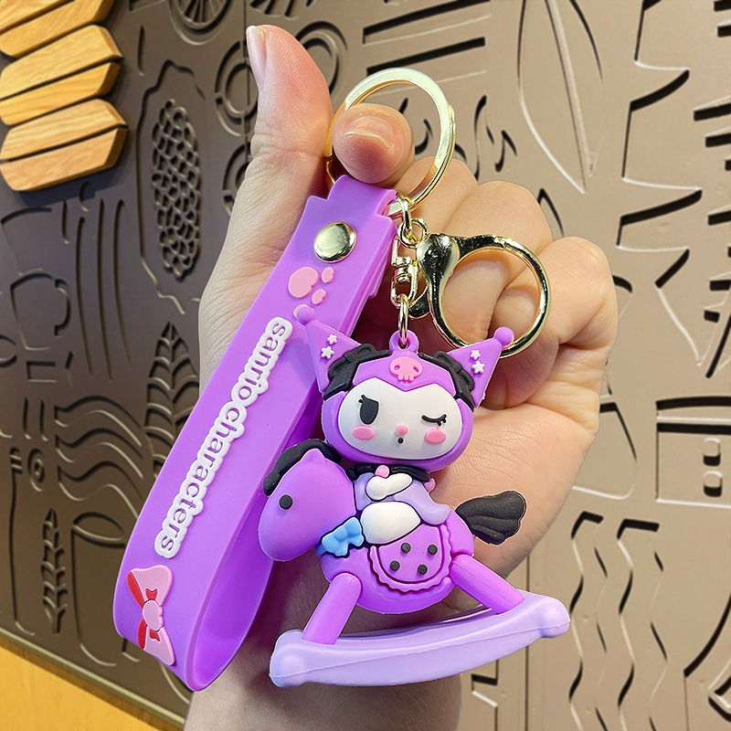 Sanrio Kuromi Keychain Cartoon Pendant Schoolbag Car Key Ring Couple Key Chain Metal Chain Silicone Birthday Gift Image
