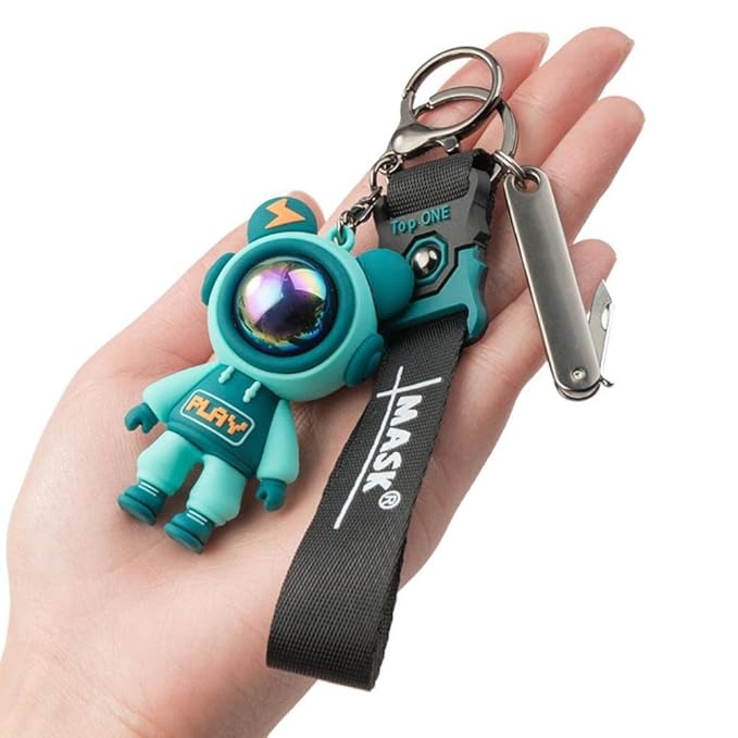 PufferCraft Lightning Bear Keychain| Cute Astronaut Bear Doll Keyring |3D Silicon Charm Key Chain Image