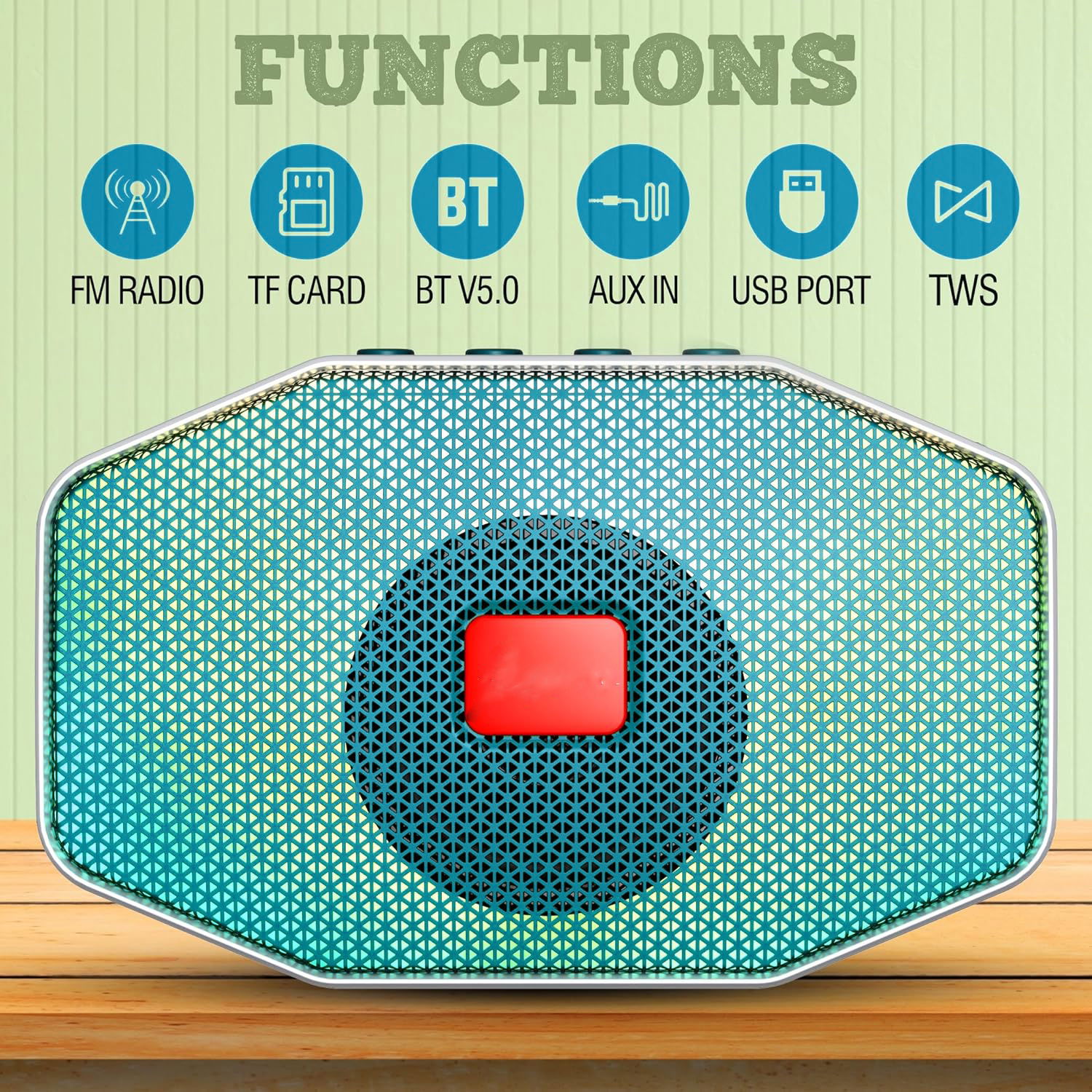 Bluetooth Party Speaker Portable, Long-Lasting Battery, FM Radio, Disco LED Lights, Inbuilt Mobile Stand, Perfect for Outdoor Parties