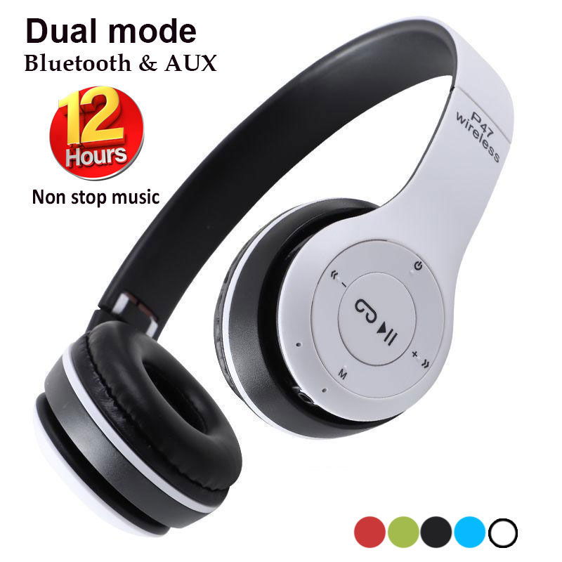 TRENDING P47 Wireless Bluetooth Headphones Foldable with Microphone Bluetooth & Wired  (White, True Wireless) Image