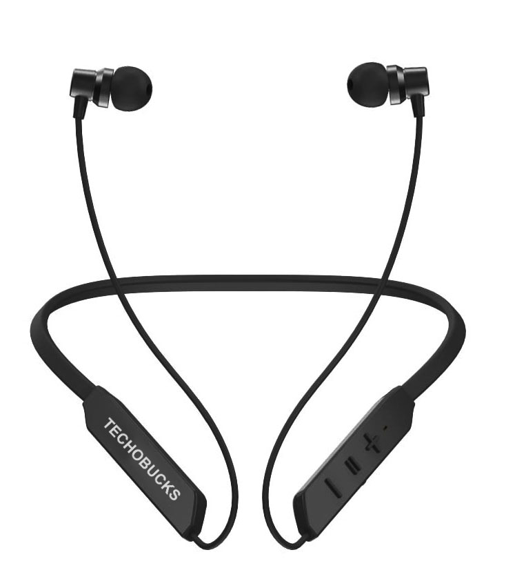 Bluetooth Wireless Neckband, 35 Hours Continuous Playback Battery, Fast Charge, IPX7, Low Latency, Active Noise Cancellation, Magnetic Earbuds with Mic Earphones (Black Image