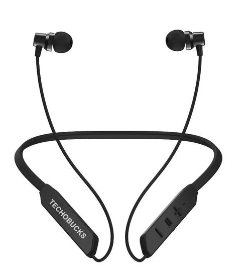 Bluetooth Wireless Neckband, 35 Hours Continuous Playback Battery, Fast Charge, IPX7, Low Latency, Active Noise Cancellation, Magnetic Earbuds with Mic Earphones (Black Image