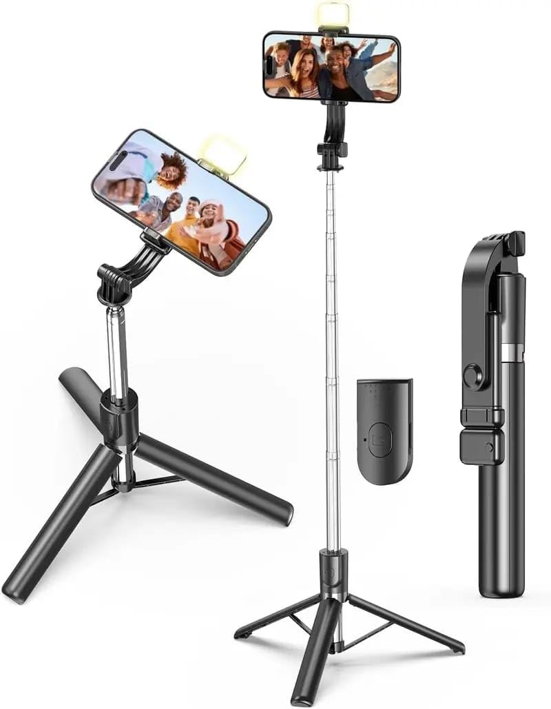 R1S Mini LED Fill Light Tripod Selfie Stick 3 in 1 Multifunction Aluminum for Vlogging/Photography/Videography for All Mobile Smartphones Image