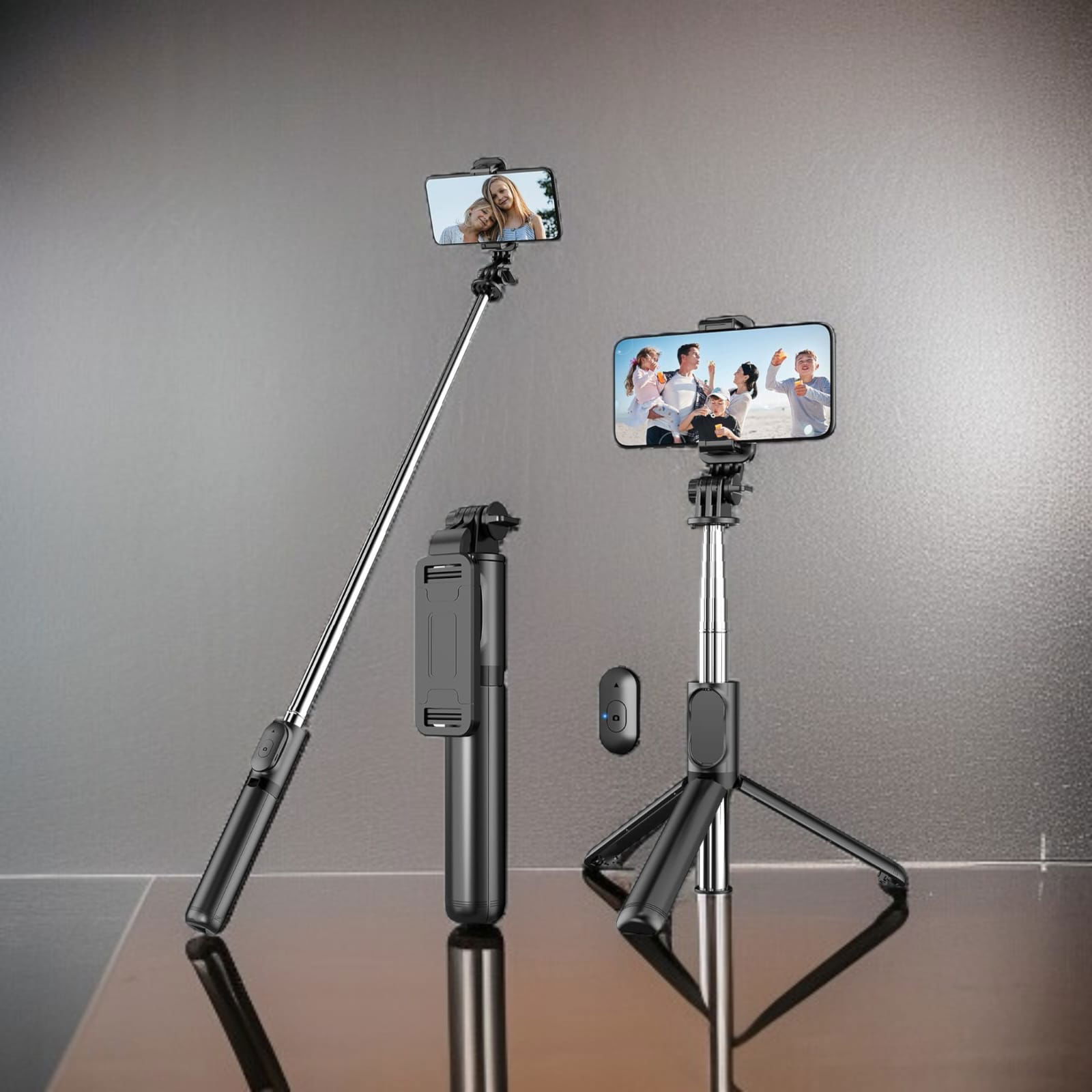 R1 Selfie Stick with Wireless Remote and Tripod Stand, Portable, Lightweight, Compatible with All Mobiles Image