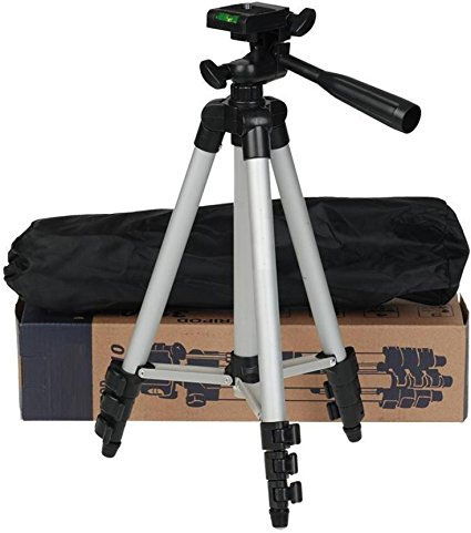3110 Aluminium Lightweight Tripod with Mobile Phone Holder Mount & Carry Bag for All Smartphone, GoPro, Cameras (Silver) Image