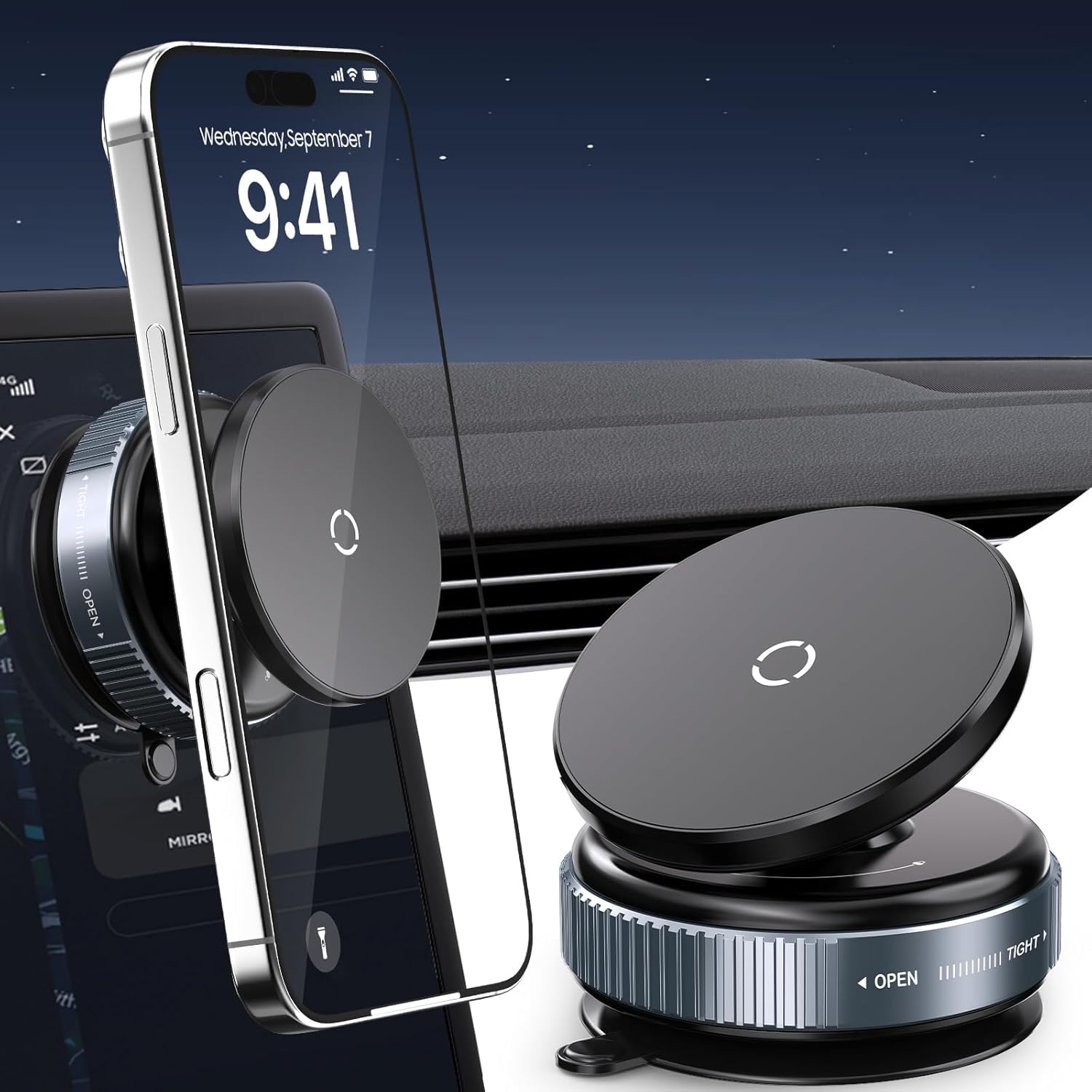 K009 360 Degree Rotation Navigation Holder Mechanical Vacuum Suction Magnetic Car Stand(Black) Image
