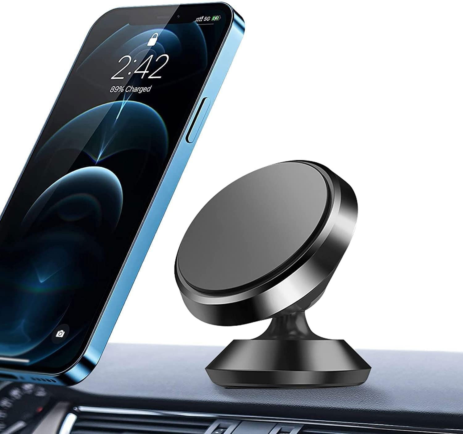 Magnetic Phone Mount, [Super Strong Magnet] [With 3 Metal Plate] Car Magnetic Phone Holder, [360° Rotation] Universal Dashboard Car Mount Fits All Smartphones Image