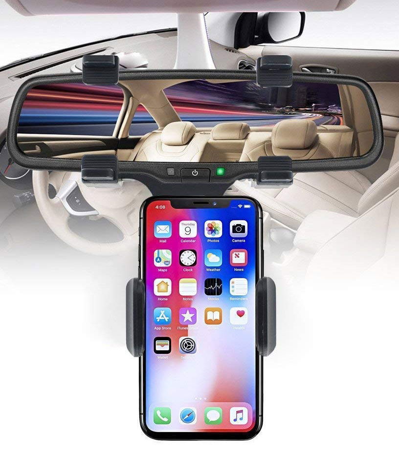 Car Rear View Mirror Rotatable Holder, 360° Car Mounted Hanging Clip Holder for All Universal Mobile Phones & GPS Holder Image