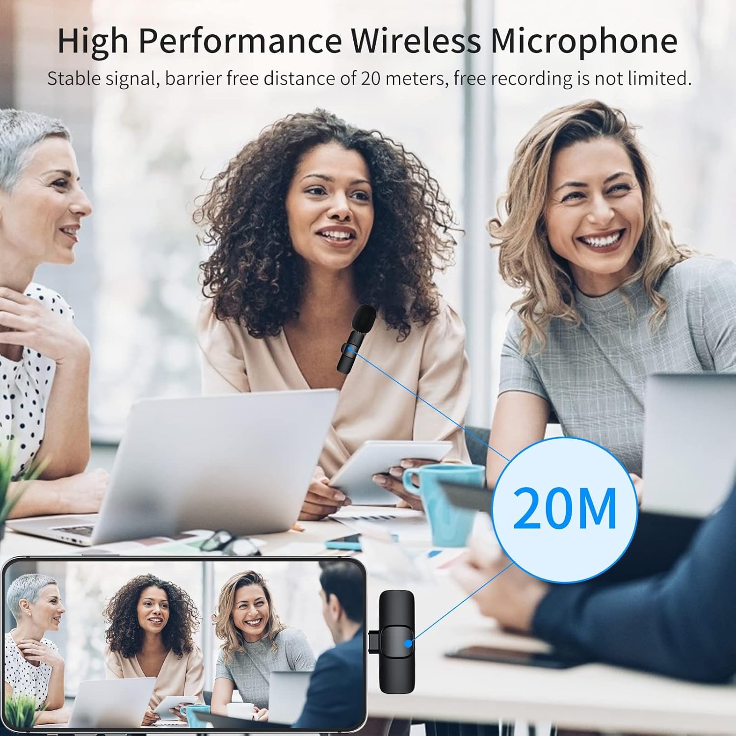 K35 Wireless Microphone Wireless Lavalier Microphone 360° Versatile Noise Reduction Type-C Compatible with Android Smartphone Tablet Facebook Live Streaming Video Recording Vlog Interview