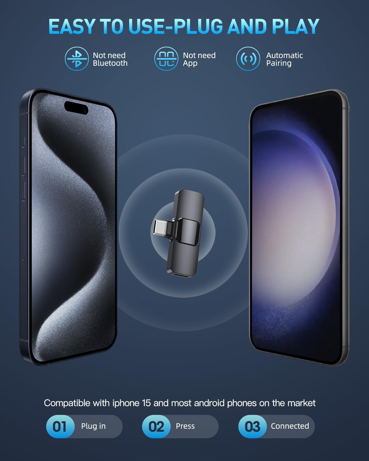 K8 Wireless Microphone, Mini Portable Recording Clip Mic with Receiver for All Type-C, Micro U Mobile Phones Camera Laptop for Vlogging YouTube Online Class, Zoom Call(K8) Image 