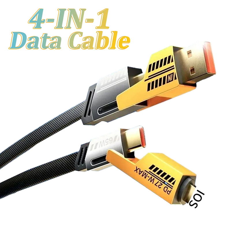 4 in 1 Ultra Fast Charging 65W & Data Transfer Cable | Multi-Purpose USB | Thunderbolt, Type-C, Lightning, Type-A | Compatible with IOS, Android & Laptops Image