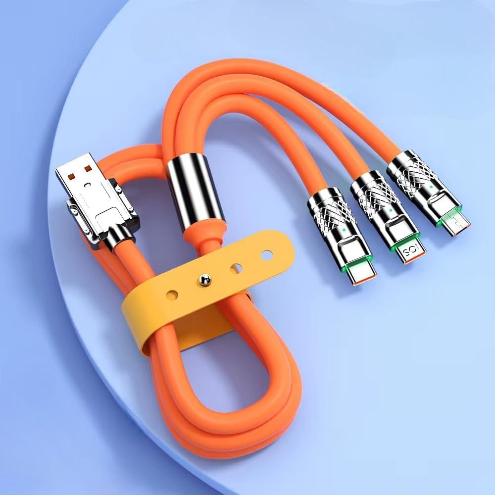 120W 3-in-1 Fast Charging Metal Cable | USB to Type-C, Micro USB – Durable Alloy Build, 1.2 Meter, Multicolor – Compatible with Android, iPhone, Tablets & More Image