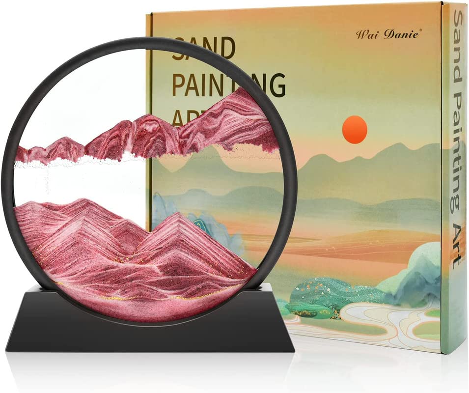 Moving Sand Art Picture, 3D Deep Sea Sandscape Liquid Motion, Round Glass Frame Display Flowing Sand Relaxing Home, Office Decor | Liquid Motion Sand Display Painting Image