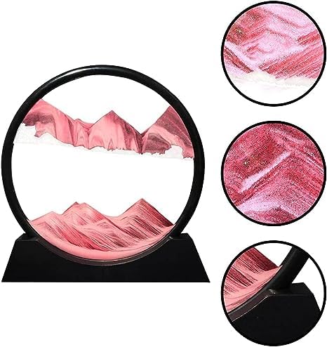 Moving Sand Art Picture, 3D Deep Sea Sandscape Liquid Motion, Round Glass Frame Display Flowing Sand Relaxing Home, Office Decor | Liquid Motion Sand Display Painting