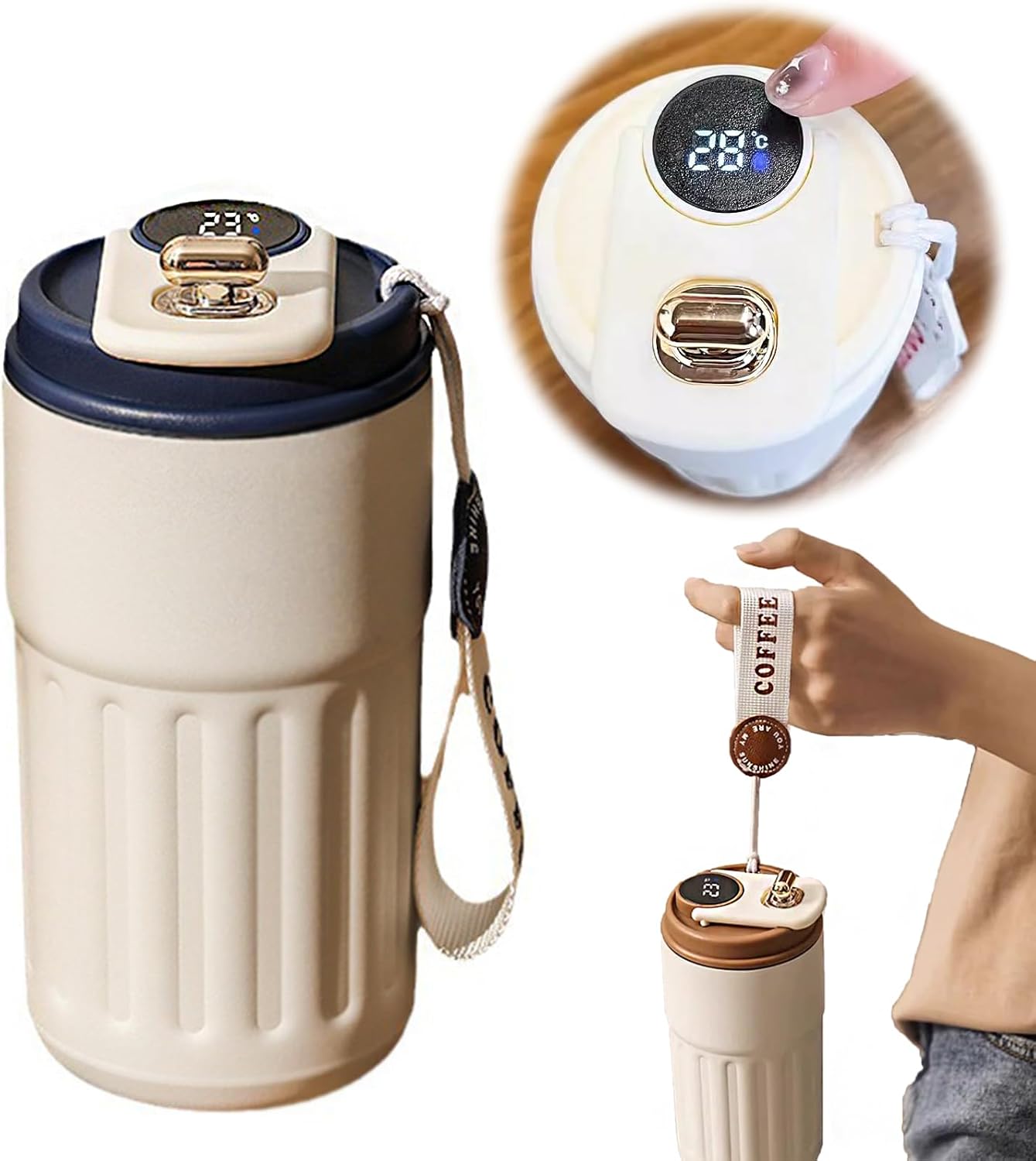 Coffee Cup with Temperature Display, 450ml LED Smart Mug with Leak-Proof Lid, 316 Stainless Steel Inner Liner, Insulation for 9 to 12 Hours Black 450ML Image