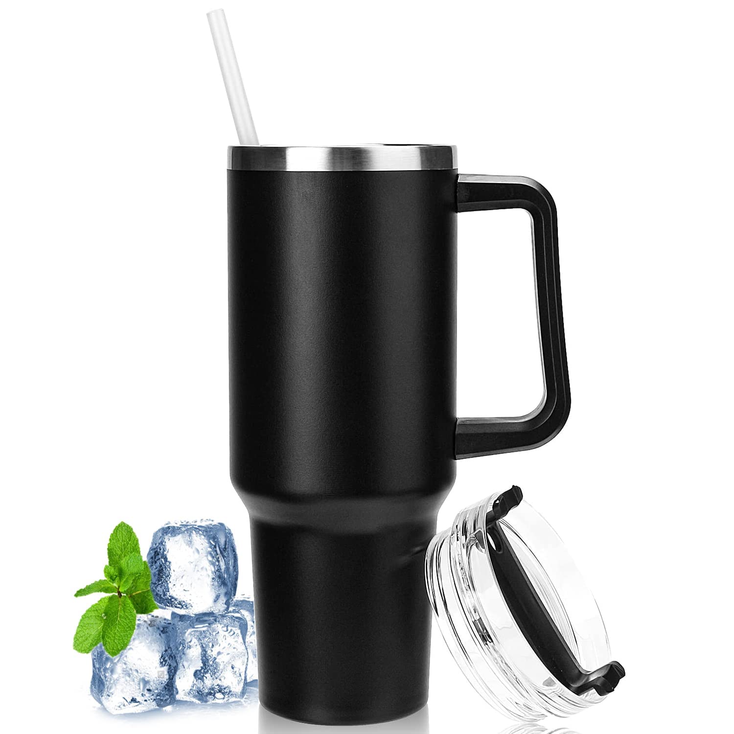 Tumbler with Lid and Straw Stainless Steel Sipper Matte Travel Mug/Cupholder for Cold & Hot Drinks (1.2 Litre)- 1Pcs (Black) Image