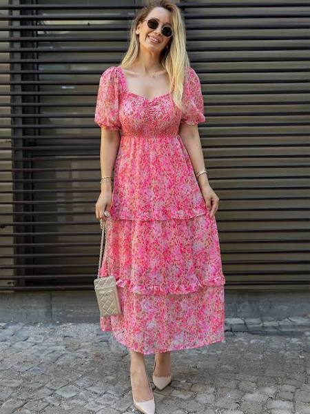 Floral Printed Sweetheart Neck Fit and Flare Maxi Dress Image