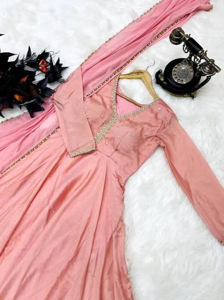 Designer Party Wear Peach Color Exclusive Gown Image