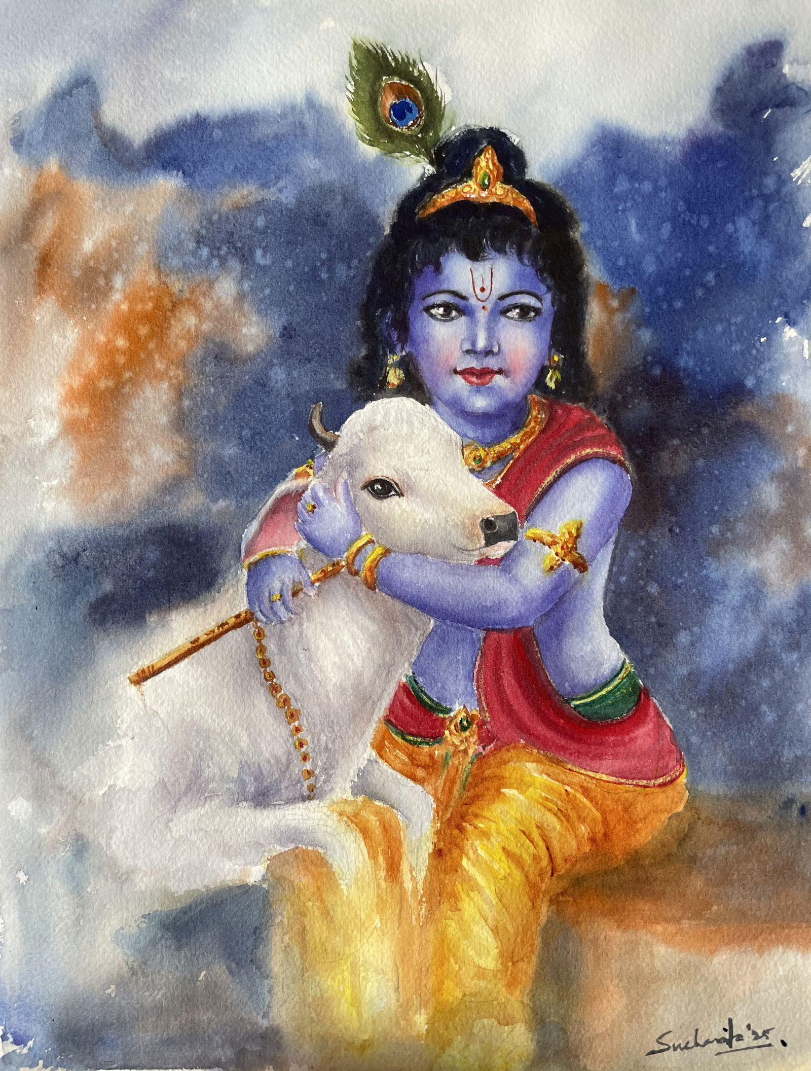 Krishna with cow Image