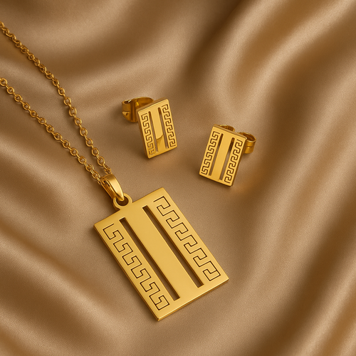 Greek key pattern Nackless+Earrings set 
