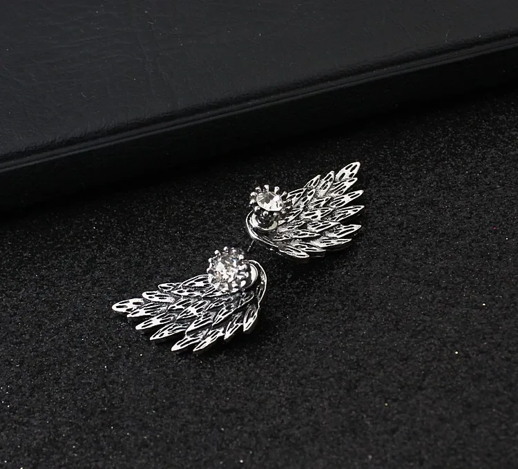 Silver Angel Wing Crystal Stud Earrings Image