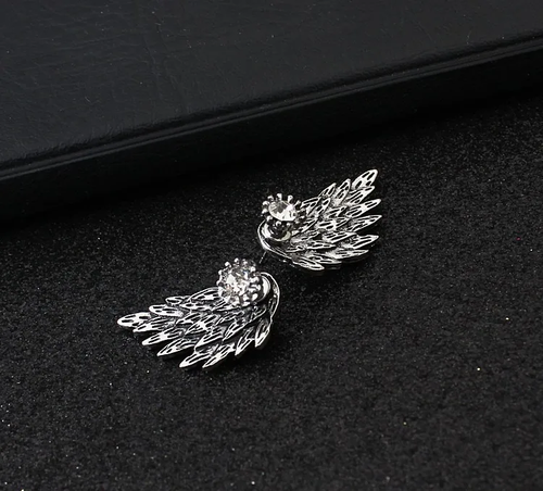 Silver Angel Wing Crystal Stud Earrings Image