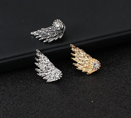 Silver Angel Wing Crystal Stud Earrings