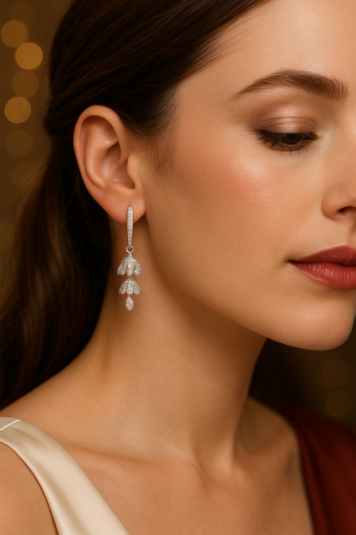double-layered floral drop design earrings  Image