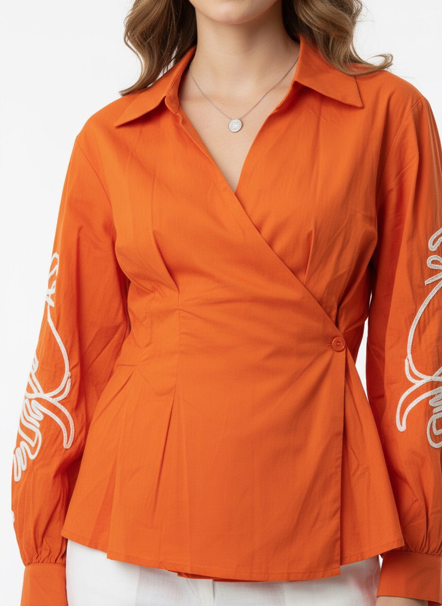 Side Button embroidery top Image