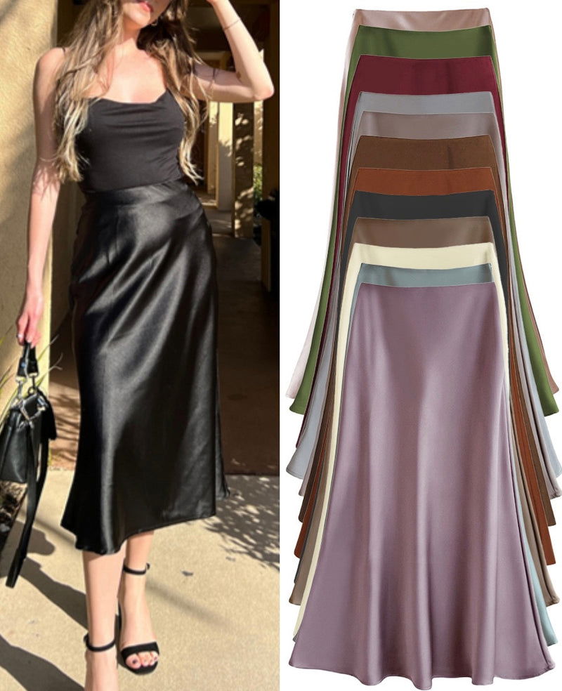 Satin Midi Skirt Image