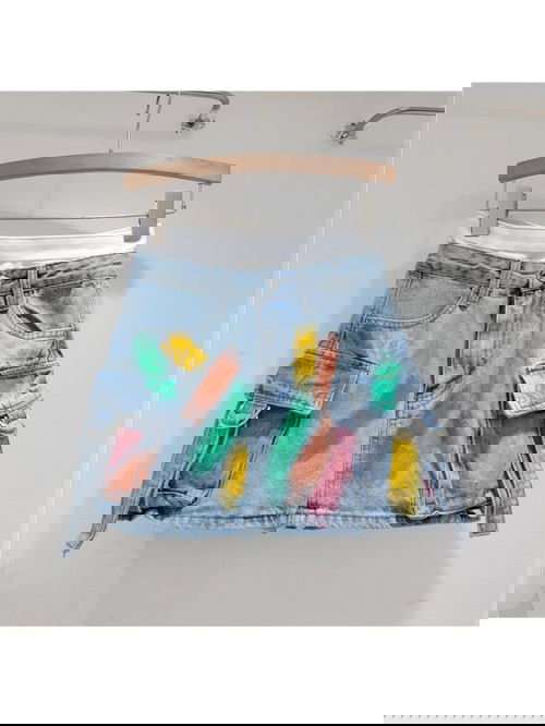 Multicolor Graffiti Cargo Denim Mini Skirt Image