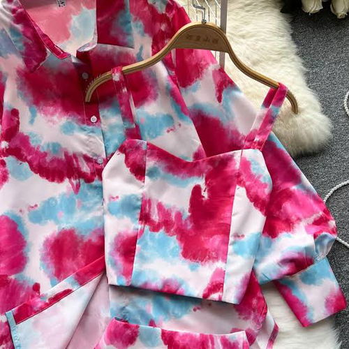  Pink & Blue Tie-Dye 3-Piece Shorts Co-ord Set