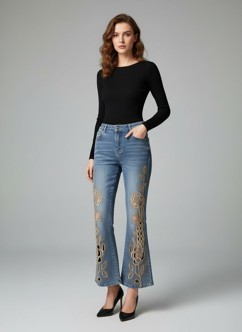 Embroidered Flared Jeans Image