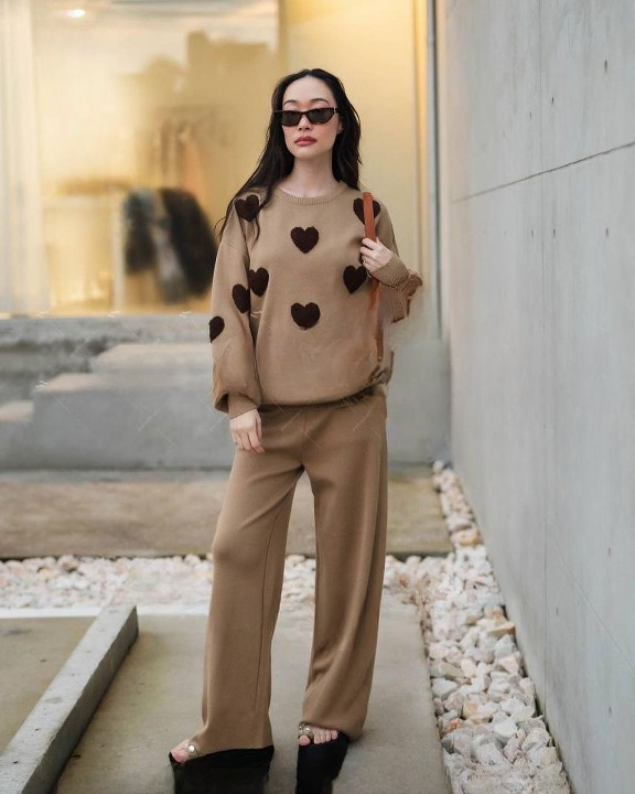 Brown Heart Print Co-Ord Set Image