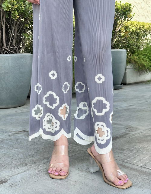 Grey Floral Cutwork Co-ord Set