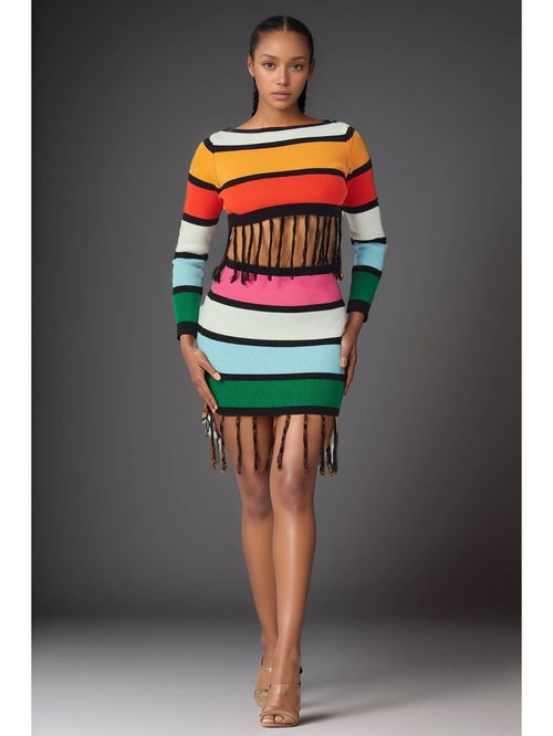 Multicolor Fringe Bodycon Co-Ord Set Image