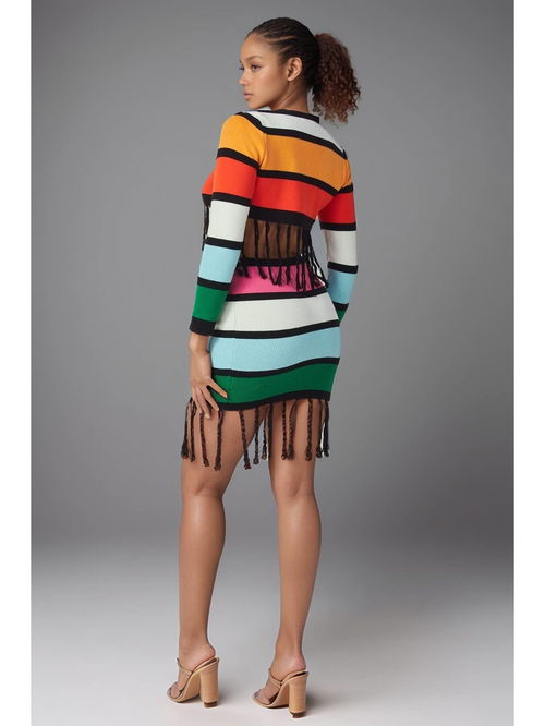 Multicolor Fringe Bodycon Co-Ord Set