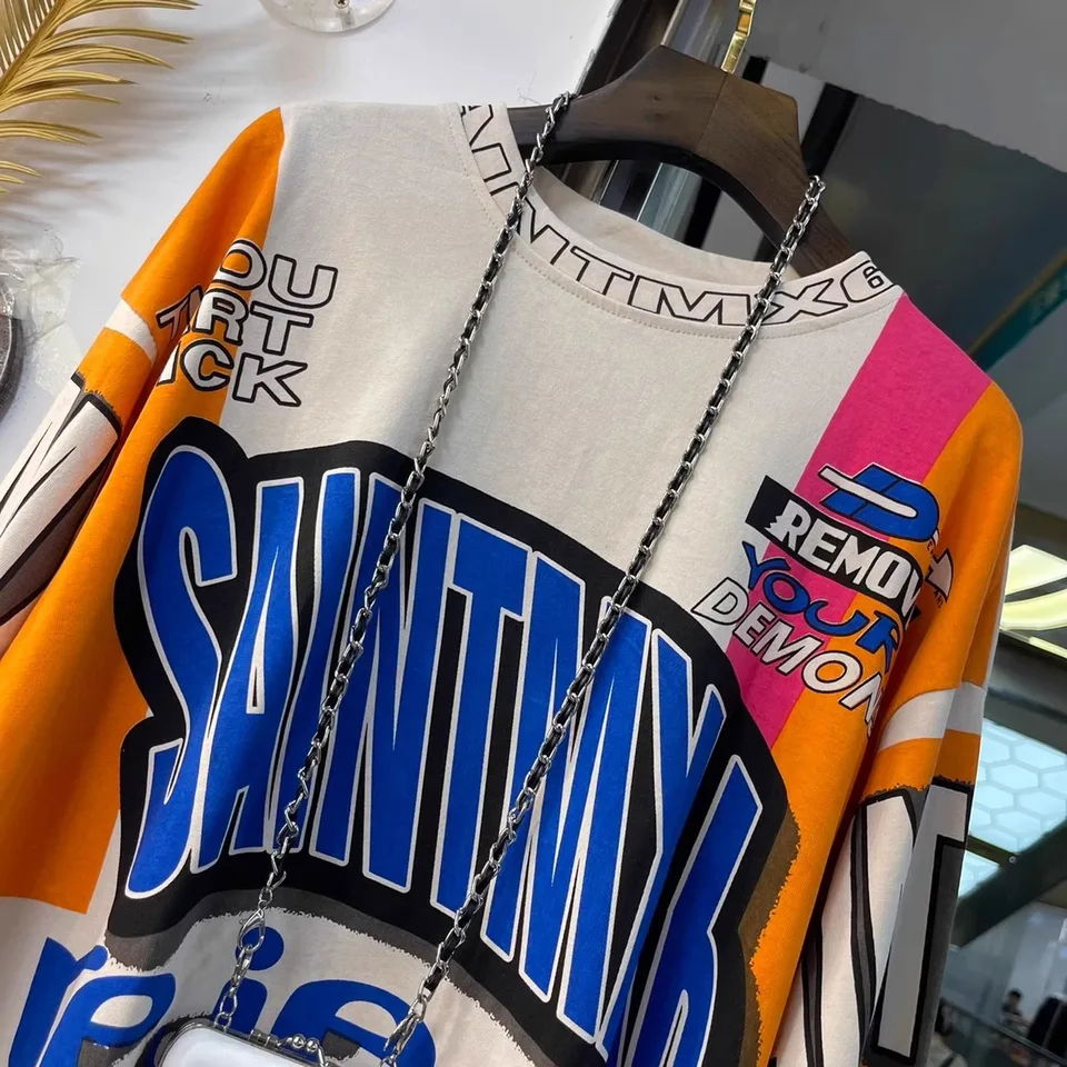 Oversized Multi-Color Graphic Full-Sleeve T-Shirt Image 